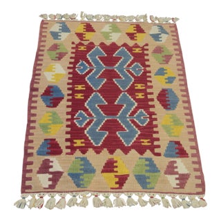 1960s Tribal Style Geometric Colorful Cappadocia Kilim Rug For Sale