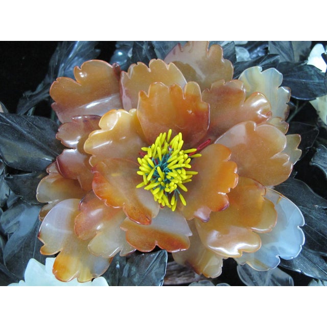 Chinese Carved Jade Carnelian & Quartz Hardstone Flower Centerpiece For Sale In Portland, OR - Image 6 of 13