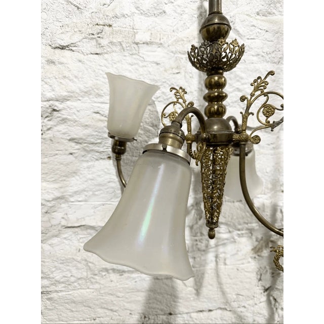 Art Nouveau Vintage Art Nouveau Style Filigree Brass 4 Arm Gas Chandelier For Sale - Image 3 of 10
