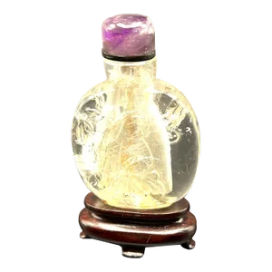 Vintage Rock Crystal Snuff Bottle With Carving and Amethyst Stopper