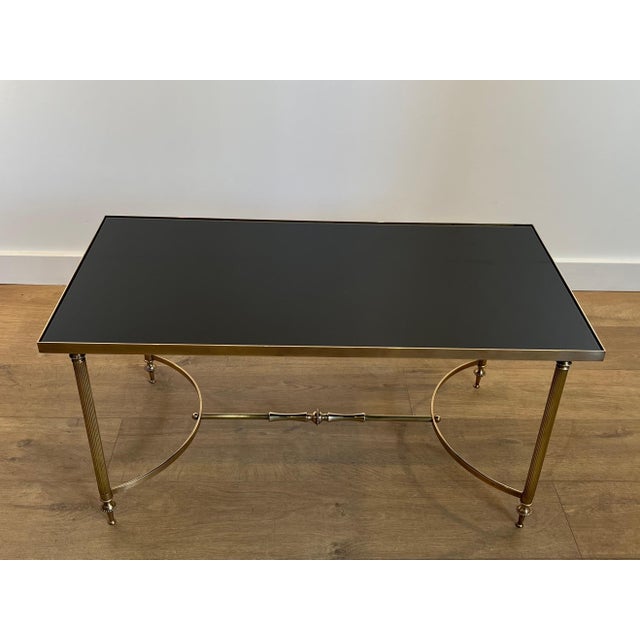1940s Brass coffee table with black lacquered glass top Attributed to Maison Jansen For Sale - Image 6 of 12