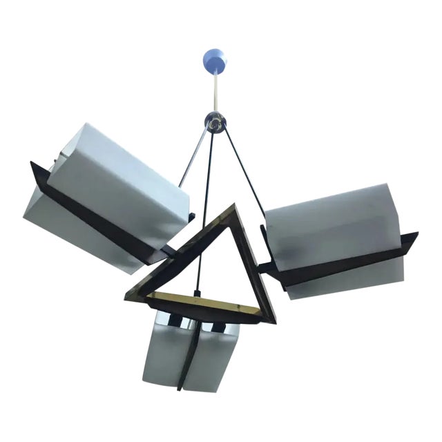 1950s Italian Mid-Century Modern Stilux Teak Brass and Metal Chandelier For Sale