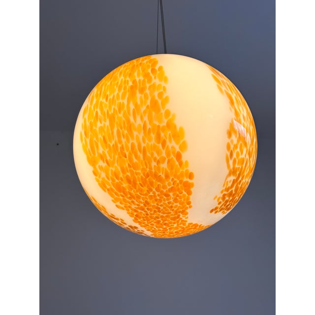 Impressive contemporary Multicolors spots Sphere in Murano Glass Amber and senape spots on milky-white blowing Murano...