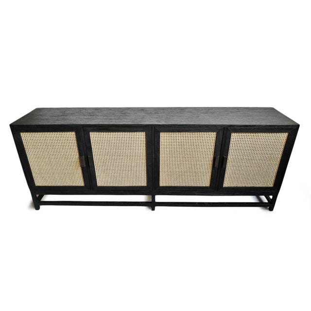 Modern Black Cane Door Sideboard Chairish