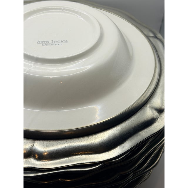 Tuscan 1990s Arte Italica Italian Ceramic Pasta Plates With Pewter Rim – Set of 9 For Sale - Image 3 of 6