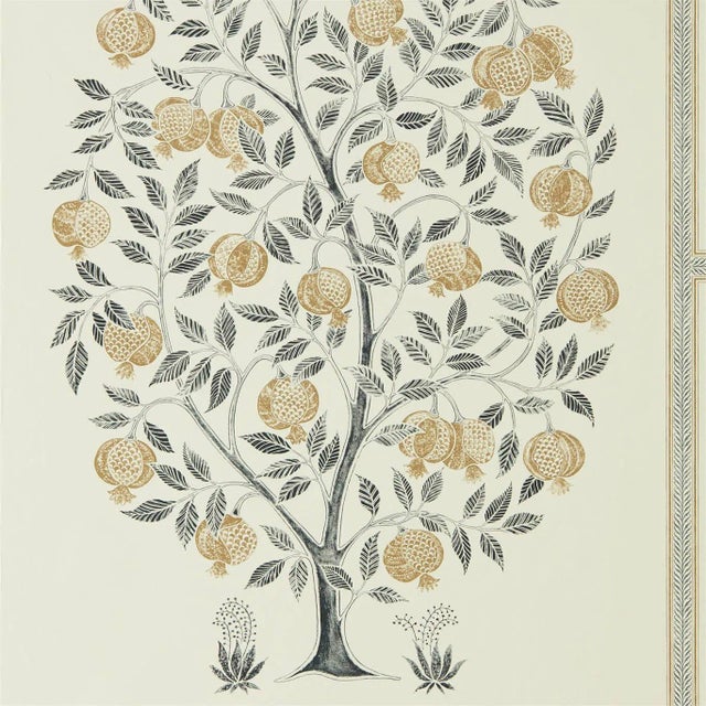 Sanderson Anaar Tree Wallpaper in Charcoal/Gold - a Sample For Sale