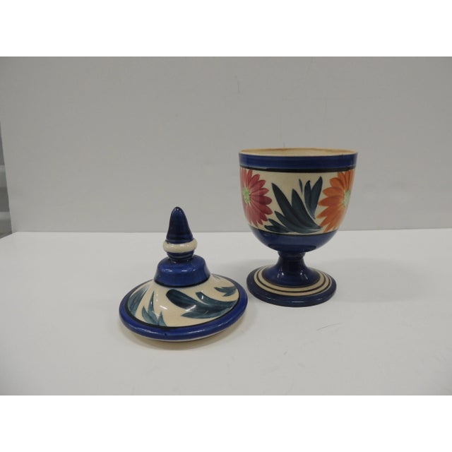 Antique Blue & Orange Ceramic Hand-Painted Cover Jar Faience pottery. H.B. Quimper factory in Brittany. Hand-painted...