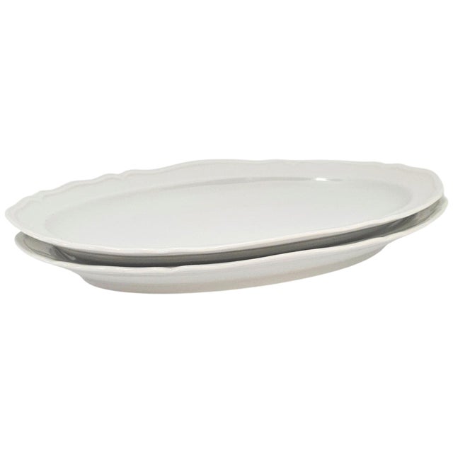 Mid-Century Limoges France White Porcelain Scalloped Oval Platters, Set of 2 For Sale In San Francisco - Image 6 of 8