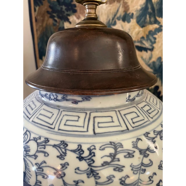 Mid 20th Century Mid 20th Century Large Blue and White Ginger Jar Lamp For Sale - Image 5 of 6