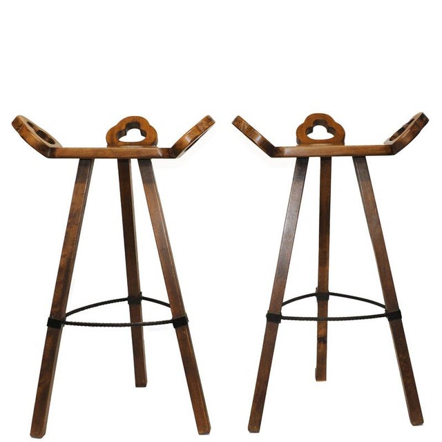 Set of 4 of vintage brutalist “marbella” style bar stools attributed to viriato gómez, crafted in toledo, spain, circa...