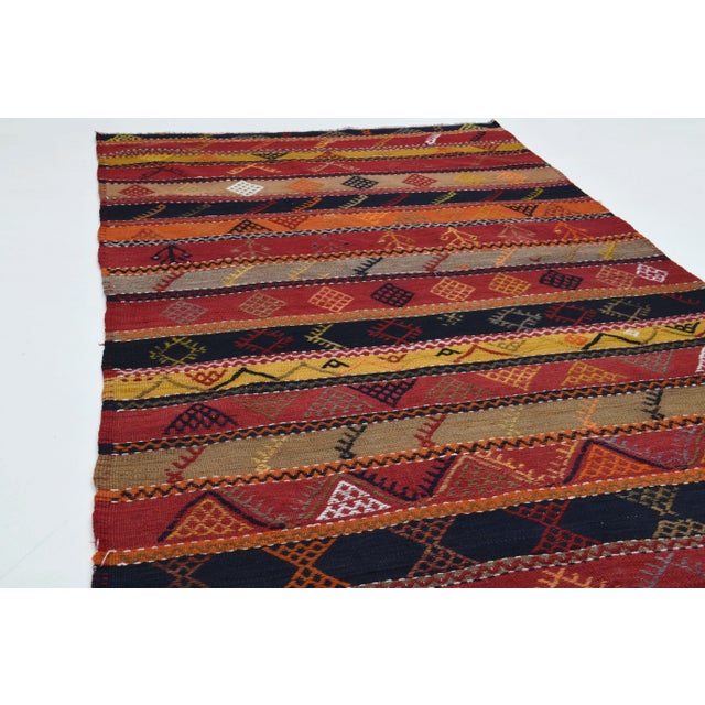 Traditional 1970s Vintage Turkish Oushak Handmade Wool Cotton Red Runner Rug For Sale - Image 3 of 11