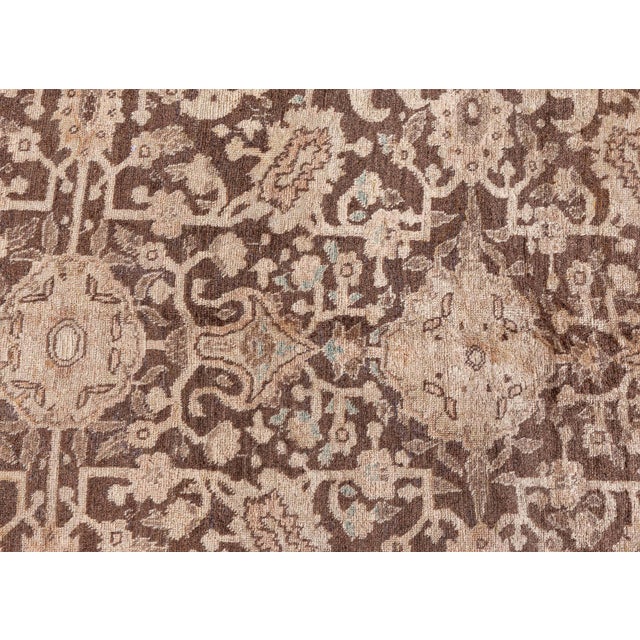Antique Persian Tabriz Brown Handmade Wool Rug For Sale - Image 4 of 9