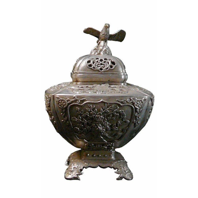 Silver Coating Artisitic Square Vase Shape Incense Burner Display For Sale In San Francisco - Image 6 of 6