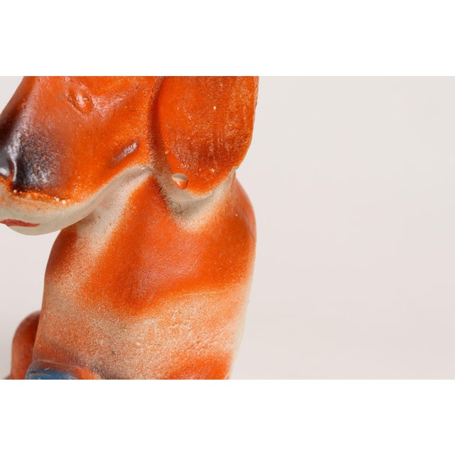 Vintage American Carved and Painted Chalkware Orange Puppy With Blue Bow Figurine For Sale - Image 9 of 10