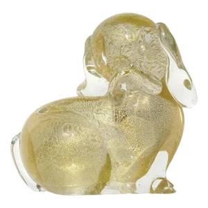 Seguso Murano Signed Vintage Clear Gold Flecks Italian Art Glass Puppy Dog Figurine Sculpture