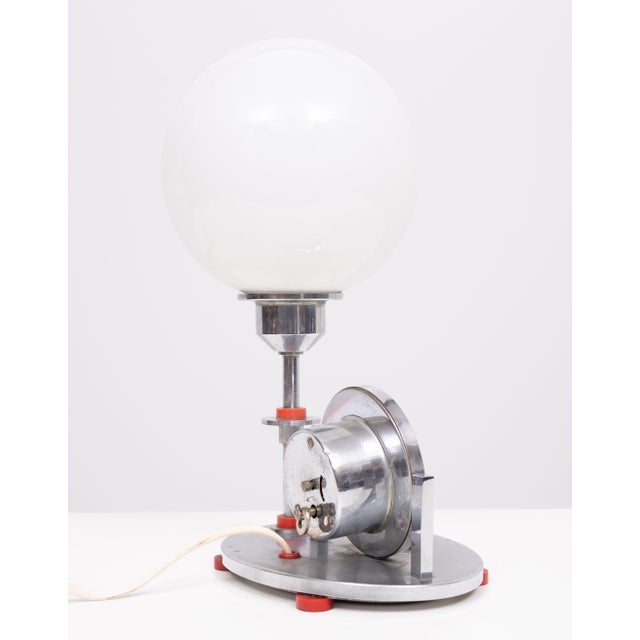 Silver Art Deco Table Clock and Lamp, 1930s For Sale - Image 8 of 12