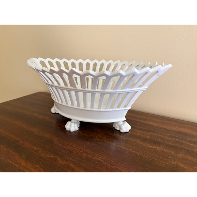 Early 20th Century Antique French Reticulated Porcelain Cachepot on Lion-Paw Feet For Sale - Image 5 of 13
