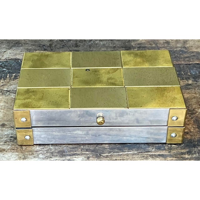 Vintage Checkerboard Brass Small Box For Sale In West Palm - Image 6 of 12