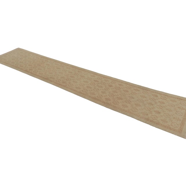 1950s Vintage Distressed Runner Rug, Beige-Brown Floral Geometric Pattern- Rug & Kilim For Sale - Image 5 of 8