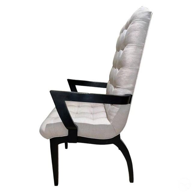 Wood Mid 20th Century Asian-Influenced Upholstered High Back Tufted Attributed to James Mont- A Pair For Sale - Image 7 of 8