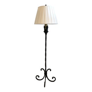 Hand Wrought Iron Floor Lamp With Linen Pleated Lamp Shade For Sale