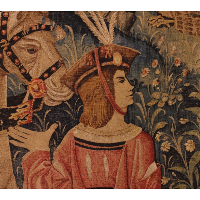 Stencil Tapestry with Gothic Falconry Scene, 19th Century For Sale - Image 6 of 12