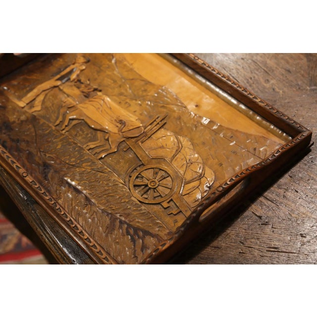 Early 20th Century French Breton Folk Art Carved Walnut Serving Tray For Sale - Image 4 of 9