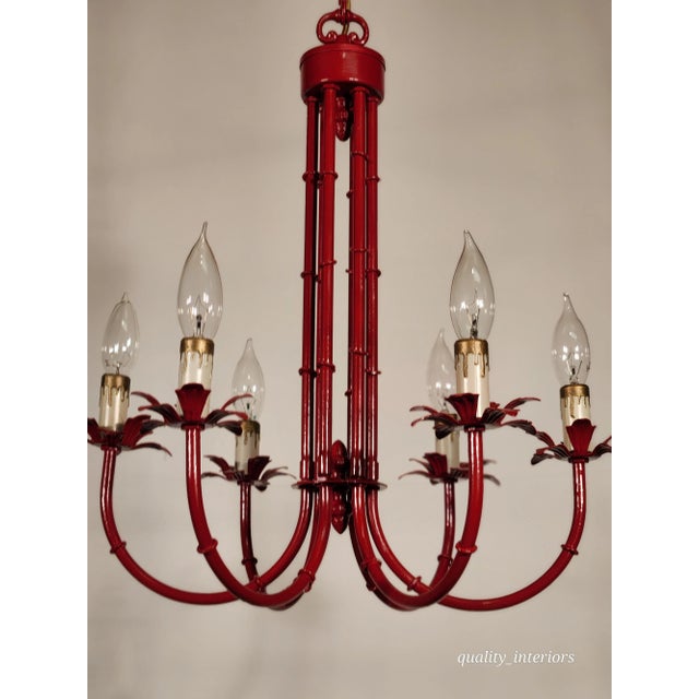 Vintage Faux Bamboo Pagoda Hollywood Regency Birdcage 6 Light Chandelier For Sale - Image 10 of 12