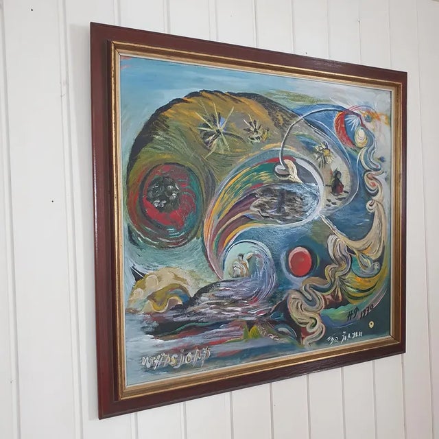 Blue 1970 Large Mid-Century Swedish Cosmic Esoteric Double-Sided Oil Painting "Nya Jorden" by Hildegard Persson For Sale - Image 8 of 18