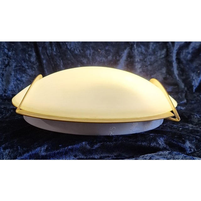 Vintage Italian Flat Ceiling Lamp with Brass-Colored Metal Bracket and White Glass Shade, 1990s For Sale - Image 6 of 8