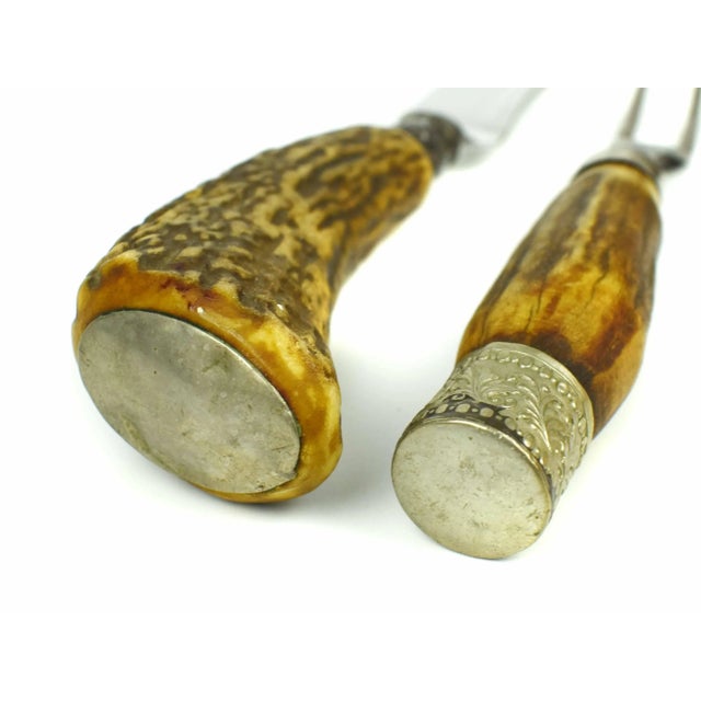 Mid 20th Century Mid 20th Century Steel and Natural Stag Antler Handles Serving Cutlery Carving Set - 2 Pieces For Sale - Image 5 of 5