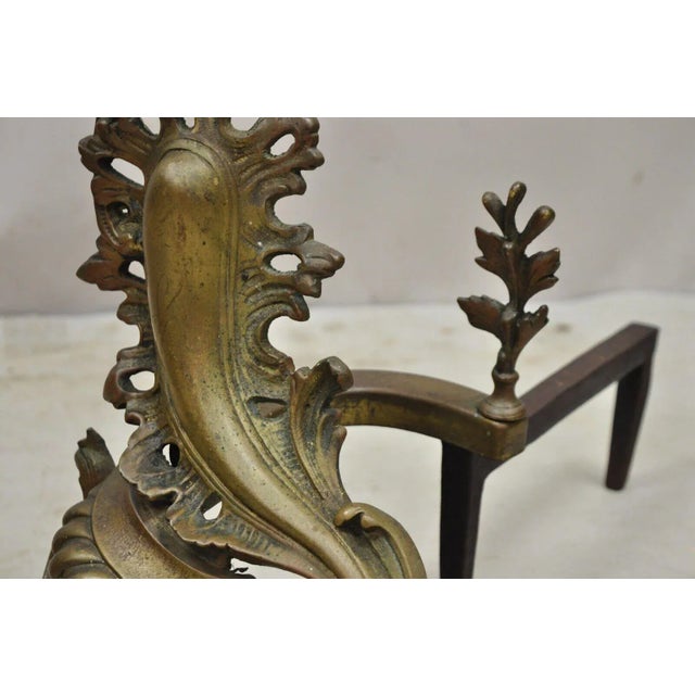 Early 20th Century French Rococo Baroque Style Brass Leafy Acanthus Andirons - a Pair For Sale In Philadelphia - Image 6 of 12