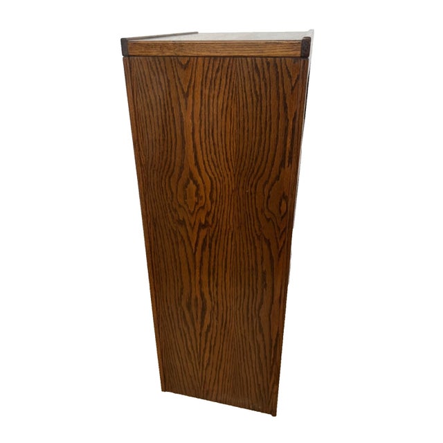 Vintage Tiger Oak File Cabinet Four Drawers One Locks Paneled Sides Legal SIze For Sale - Image 12 of 12