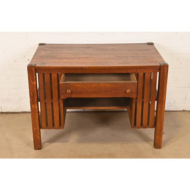 Early 20th Century Stickley Brothers Style Antique Mission Oak Arts & Crafts Desk With Built-in Bookcases, Circa 1900 For Sale - Image 5 of 10