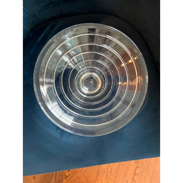 Blue Signed Nambé Art Glass Heavy Modern Cut Crystal Centerpiece Bowl For Sale - Image 8 of 8