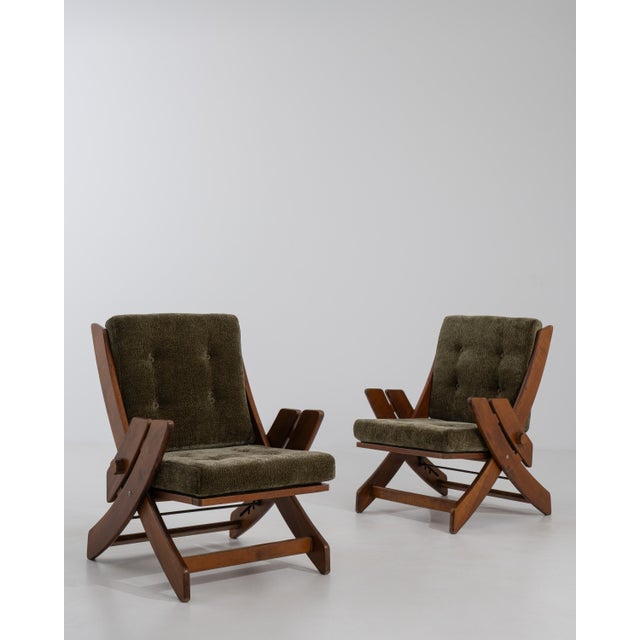 Pair Of Mid-Century Modern Lounge Armchairs With Adjustable Backs Green For Sale - Image 11 of 18