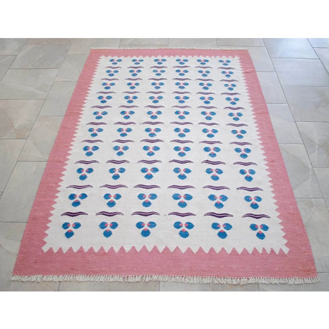 Turkish Silk Rug Kilim HandWoven Chintamani Motif Oushak Area Rug - 4′2″ × 6′4″ For Sale - Image 15 of 18