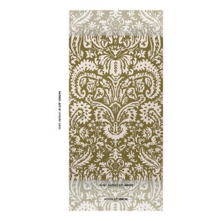 Schumacher X Veere Grenney Suffolk Damask Wallpaper In Olive For Sale