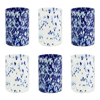 Stories of Italy Macchia su Macchia Tumblers - Blue & Ivory Mix, Set of 6 For Sale