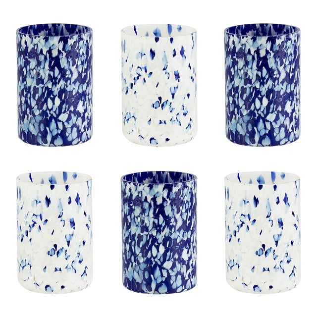Stories of Italy Macchia su Macchia Tumblers - Blue & Ivory Mix, Set of 6 For Sale