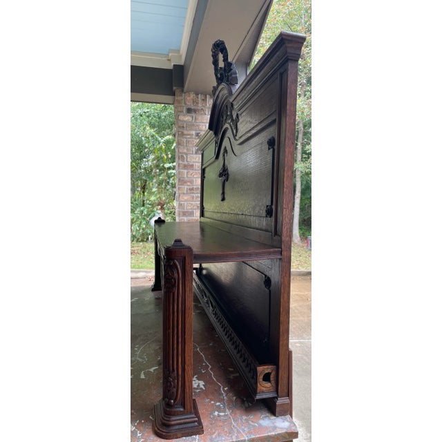 Brown Antique French Marble Top Buffet Sideboard Server With Carved Details For Sale - Image 8 of 12