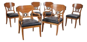 Set of 6 Antique 19c Biedermeier Mahogany & Ebonized Birch Dining Chairs