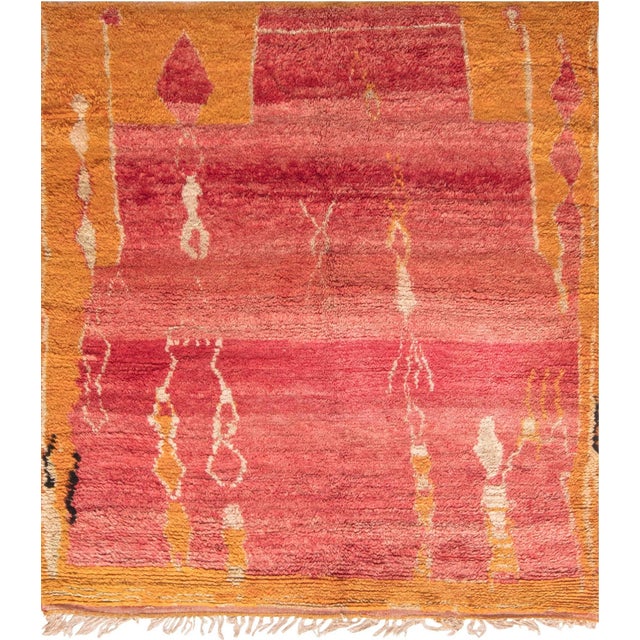 Doris Leslie Blau Vintage Tribal Moroccan Red Orange Wool Rug For Sale