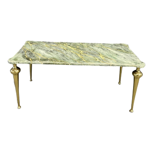 1960s Mid-Century Italian Coffee Table With Faux Marble Top and Brass Legs