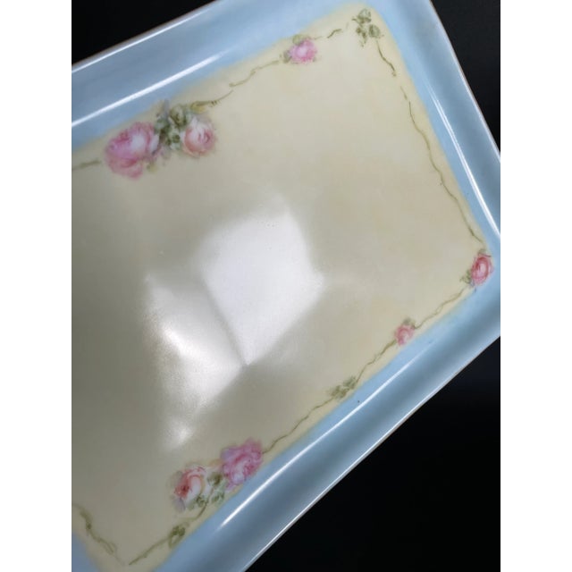 Ceramic 1900s Antique Royal Bayreuth Bavarian Hand Painted Roses Dresser Vanity Tray For Sale - Image 7 of 11