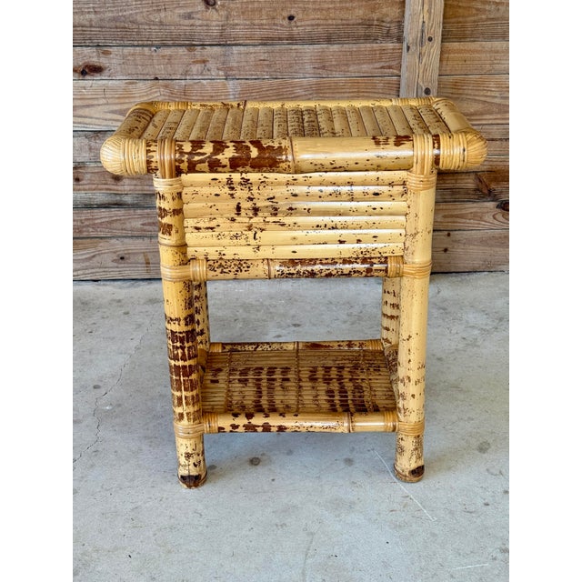 Tan Vintage Coastal Organic Modern Tortoise Bamboo Side Table For Sale - Image 8 of 11