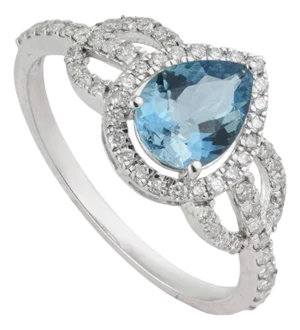 Chic Natural Aquamarine & Diamond Cocktail Ring Size 5 in 14k White Gold