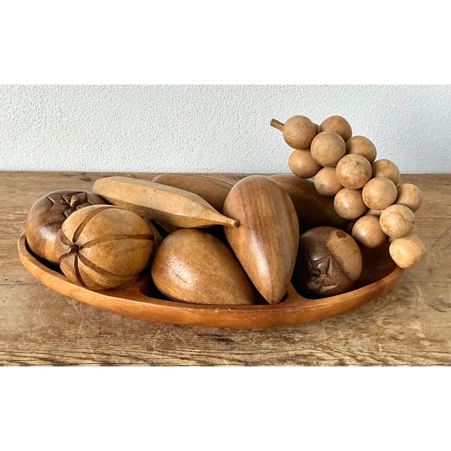 Tan Vintage Boho Leilani Carved Wood Fruit Bowl For Sale - Image 8 of 12