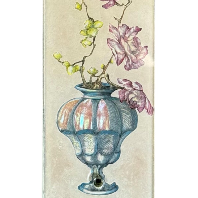 Chinoiserie Mid-20th Century Chinoiserie Verre Églomisé Reverse Painted Glass Push Plates - A Pair For Sale - Image 3 of 8