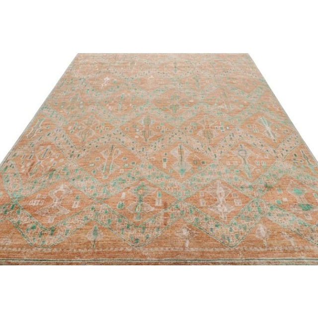2010s Rug & Kilim’s Moroccan Style Rug in Orange With Green Geometric Patterns For Sale - Image 5 of 7